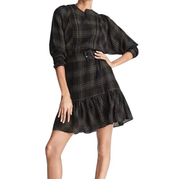 Reiss Daisy Check Flippy Wool Blend Mini Dress Size 6 Missing Belt - Picture 1 of 14